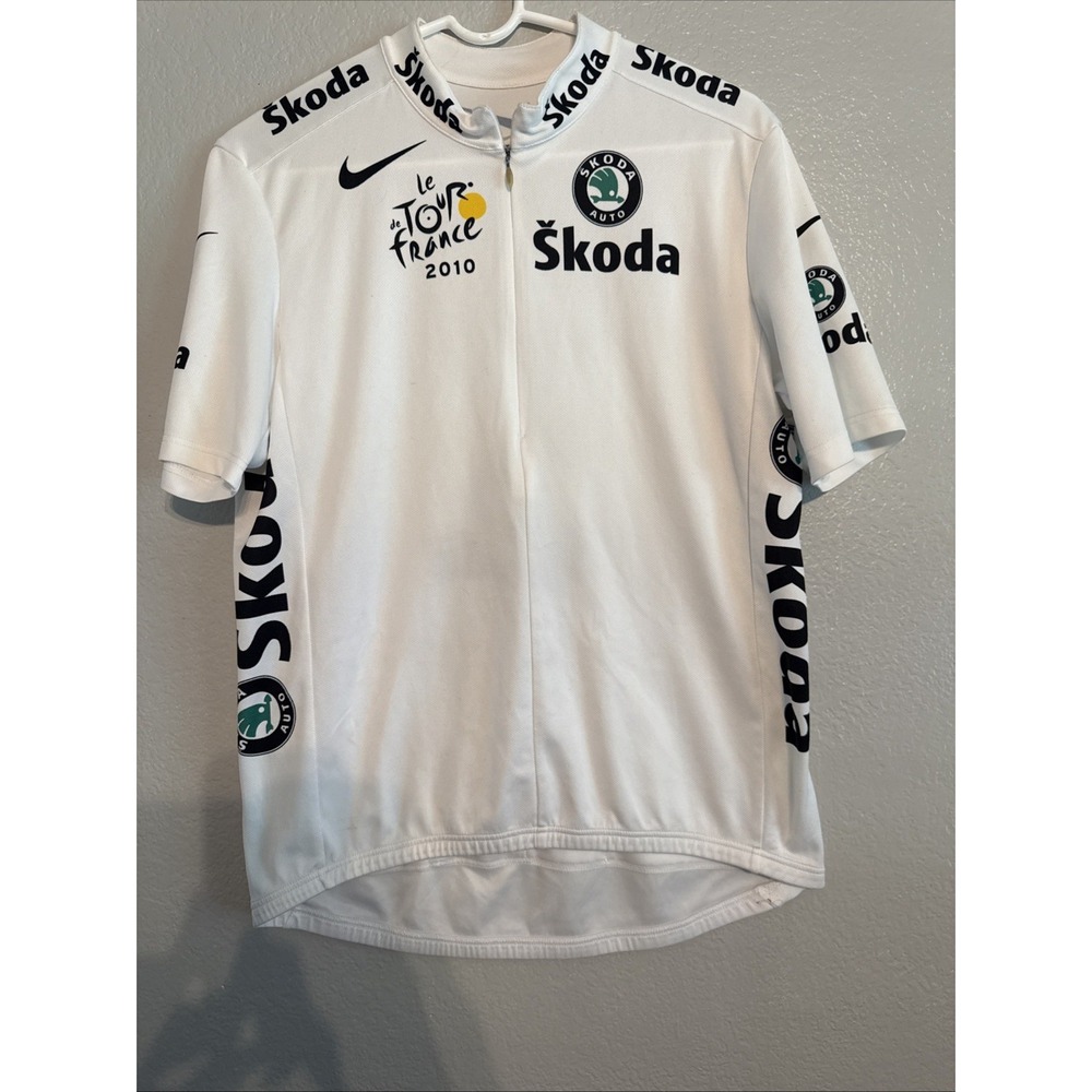 Nike 2010 Le Tour De France Cycling Jersey Skoda Mens L White Dri-Fit Bike